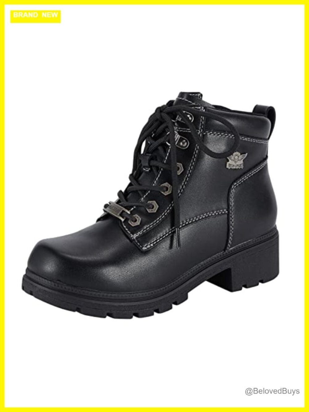 Faux Leather Lace Up Ankle Boots Side Zipper Low Heel Combat